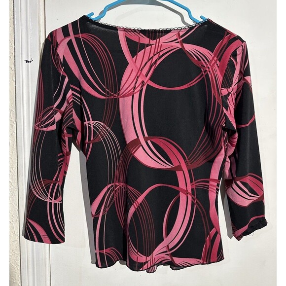 Y2K MKM Designs Ruched Pink & Black Swirl Stretch Top, Size Medium - Picture 2 of 6